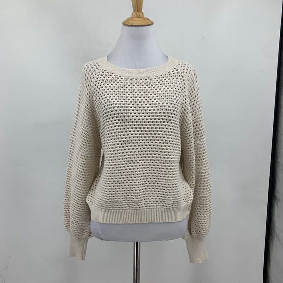Lulus Sweater Womens M Medium Cream Open Knit Crop Crew Neck Slit Back Pullover - Picture 2 of 14